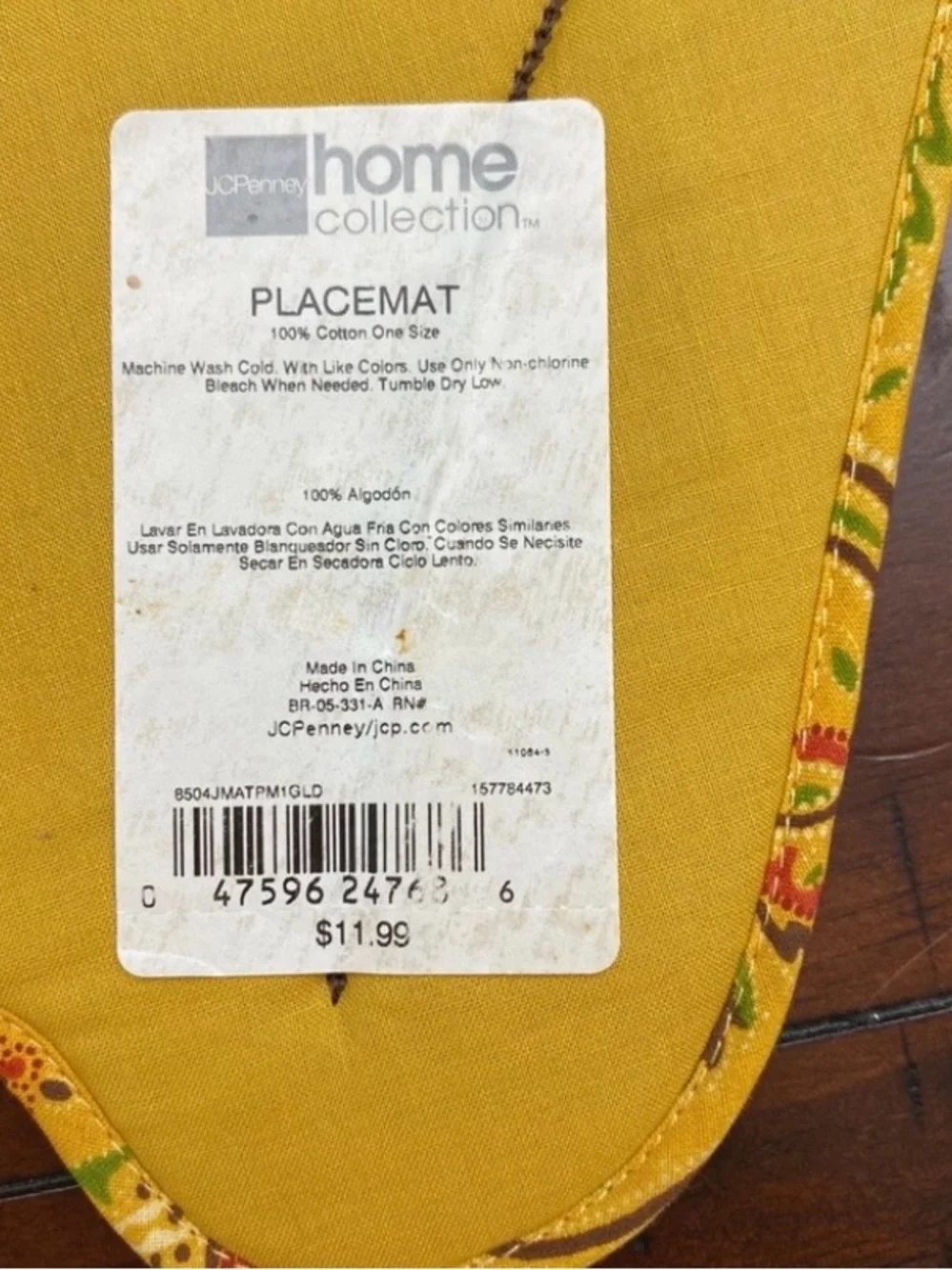 JCP Home Collection Oak Leaf Shaped Yellow Paisley Placemats - Set of 4